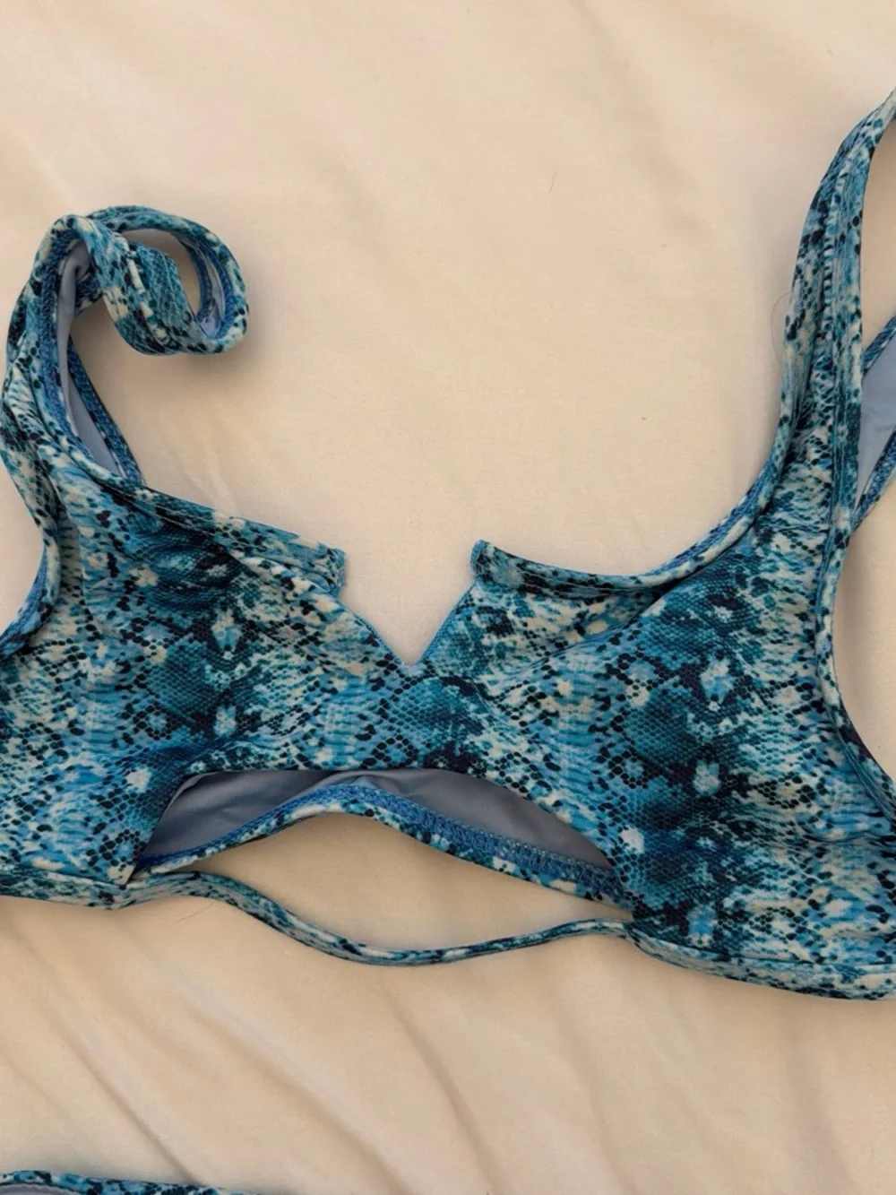Frankie's Bikinis Aqua Teal Snake-Print Bikini Top